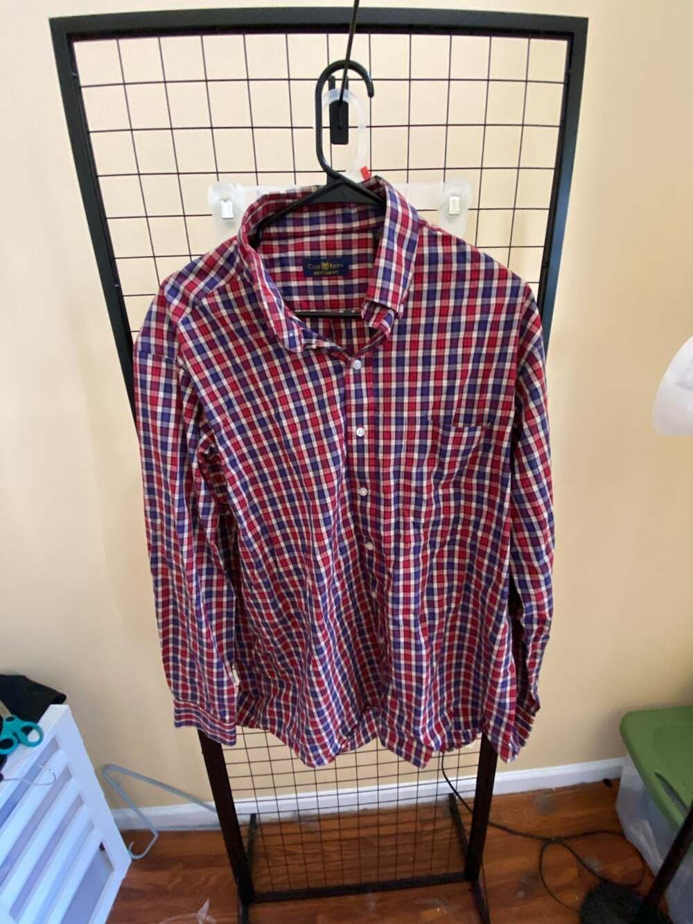 Club Room Long Sleeve Plaid Button-Down Shirt Size 17 34/35 Red Blue
